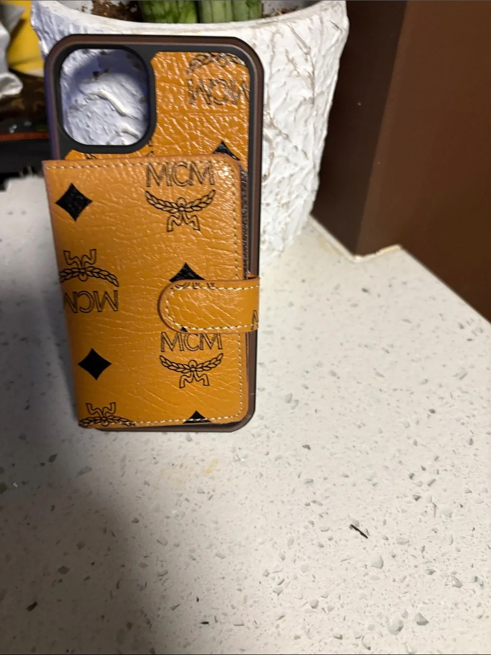 MCM Cognac Logo Wallet Phone Case - Cognac